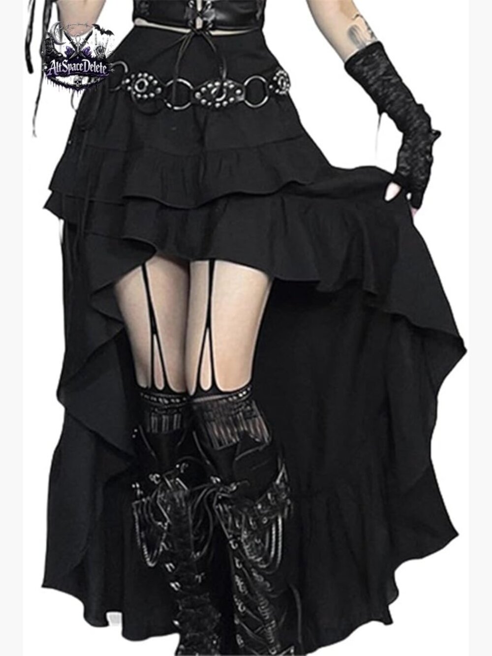 High-Waist Asymmetrical Maxi Skirt, Gothic Punk Style, Flowy Layered Fabric